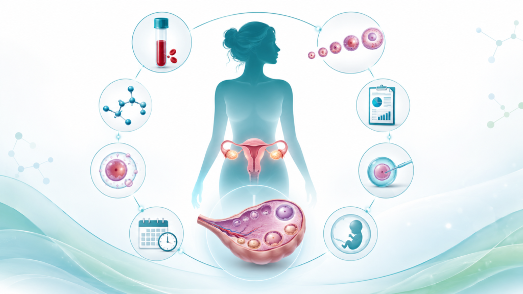 Illustration showing ovarian reserve and follicles involved in AMH production