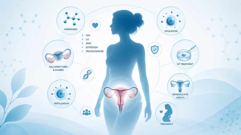 Illustration showing common causes of female infertility affecting conception