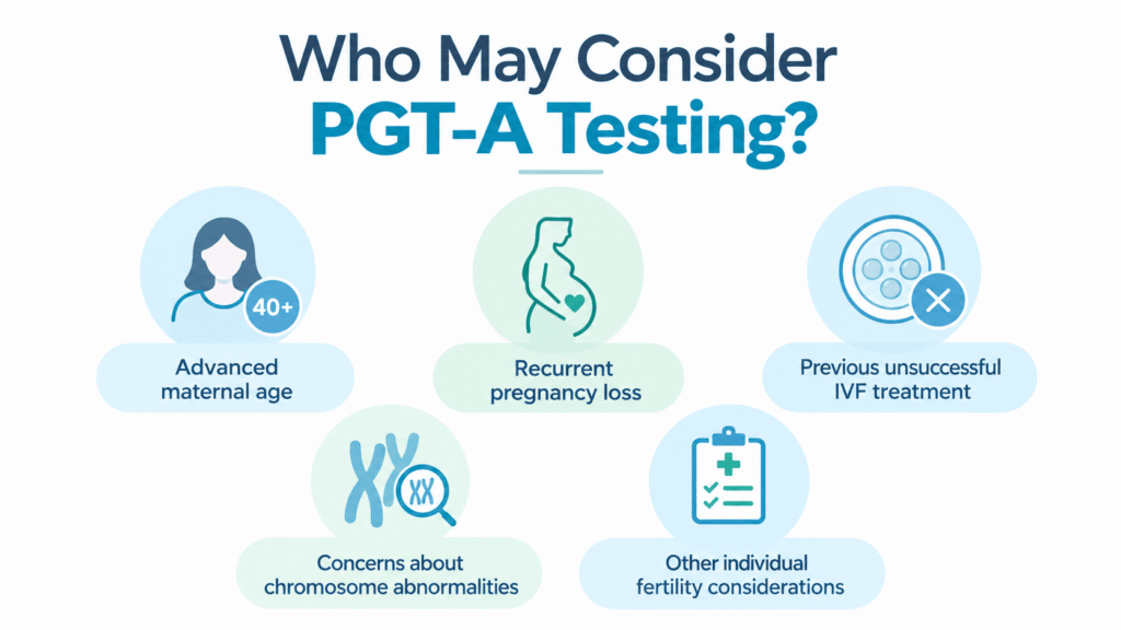 Patients who may consider PGT-A testing based on age, pregnancy loss and previous IVF outcomes